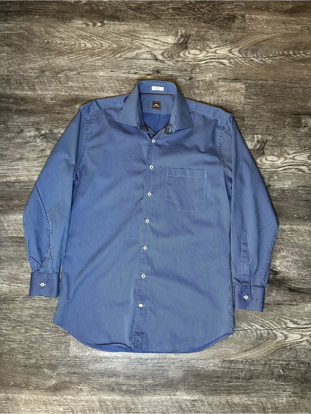Peter Millar Men's Large Blue White Striped Long Sleeve Button Down Shirt Cotton
